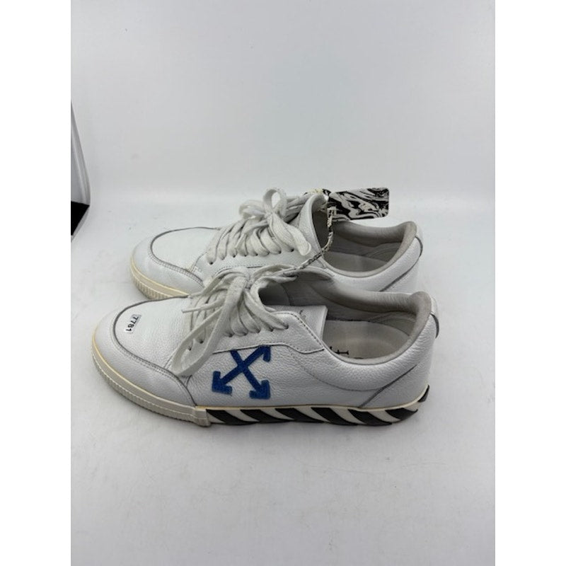 Off-White Vulcanized Low Top Sneaker Lace-Up Leather Shoes White Blue Mens Sz 44
