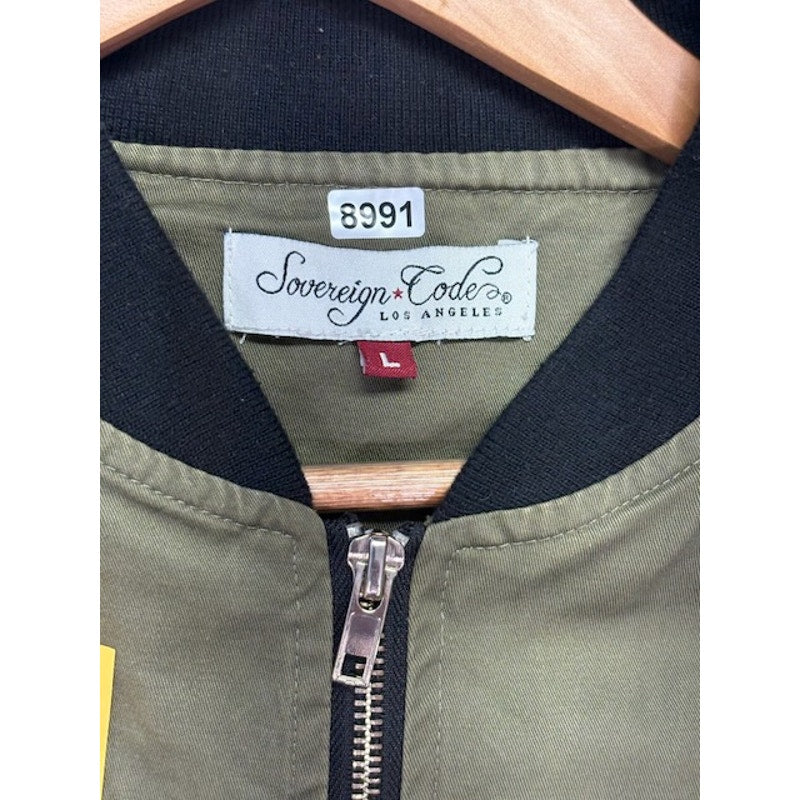 Sovereign Code Bomber Jacket Zip-Up Chest Flap Pocket Olive Green Mens Size L