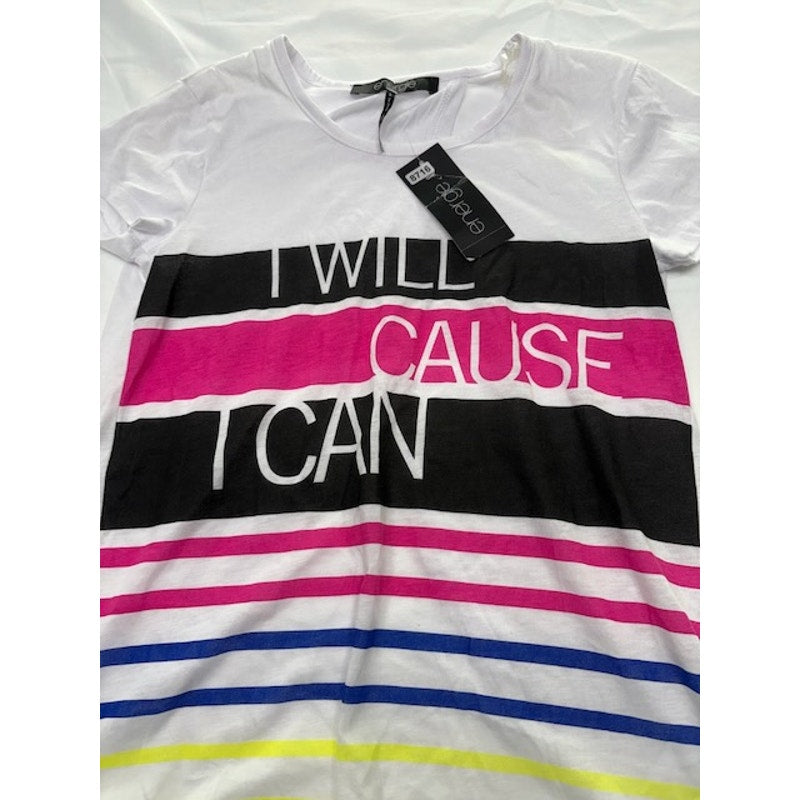 Energie Tee Top Surplice-Back Striped Graphic Front White Womens Size XS
