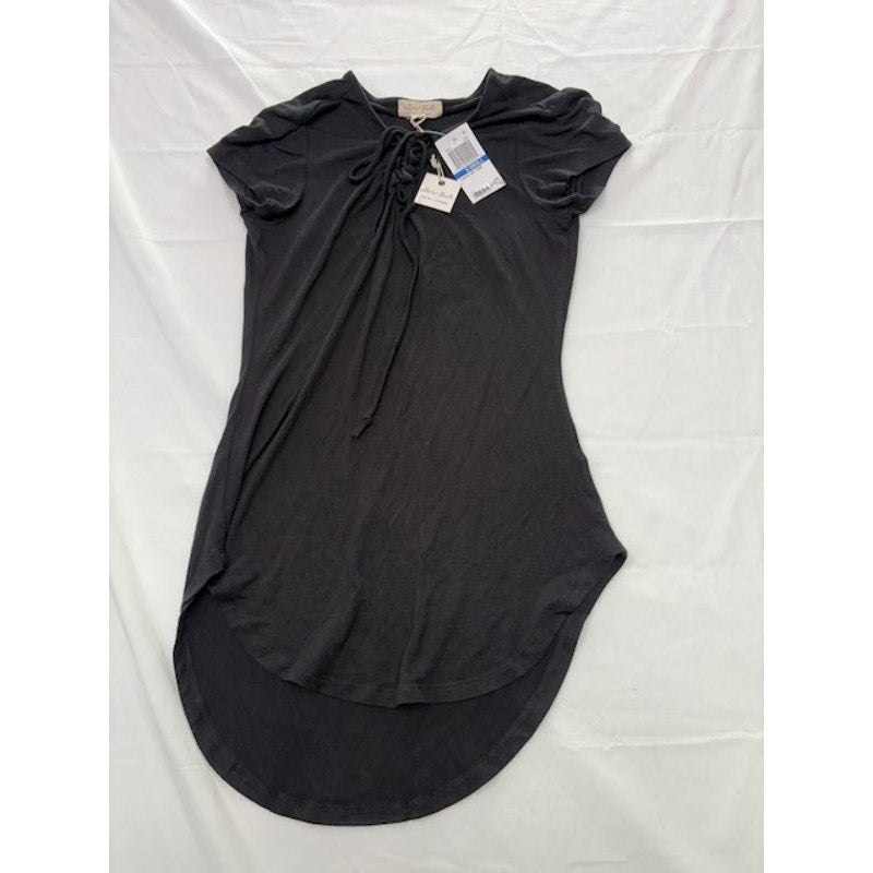 Ultra Flirt Lace Up Tunic Top Short Sleeve Hi-Low Hem Black Womens Size XS