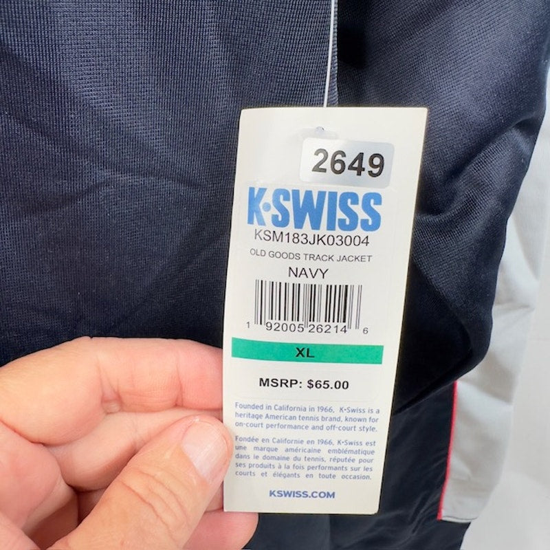 K-Swiss Old Goods Track Jacket Long Sleeve Zip-Up Athletic Fit Navy Mens Size XL