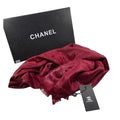 Chanel Scarf Metallic Check Wool Acrylic Blend Wrap Shawl Burgundy Red OS