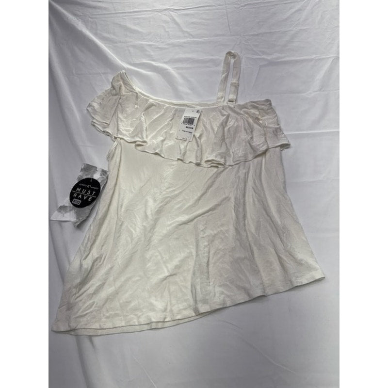 Crave Fame By Almost Famous One Shoulder Ruffle Pullover Blouse Top White M