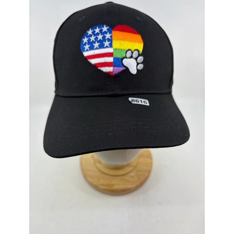 USA Flag Rainbow Pride Paw Embroidered Adjustable Baseball Cap Black OS