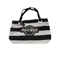 Hard Rock Canvas Tote Bag Logo Leather Zipper Shoulder Bag Striped Black White