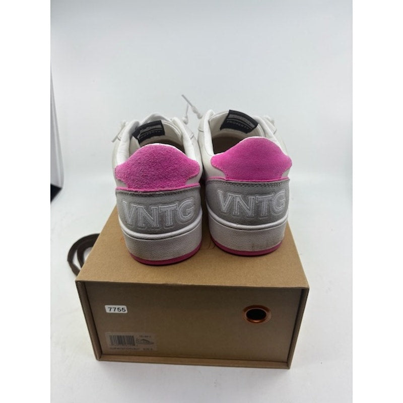 Vintage Havana Perforated Leather Sneakers Lace-Up Shoes White Pink Womens Sz 8