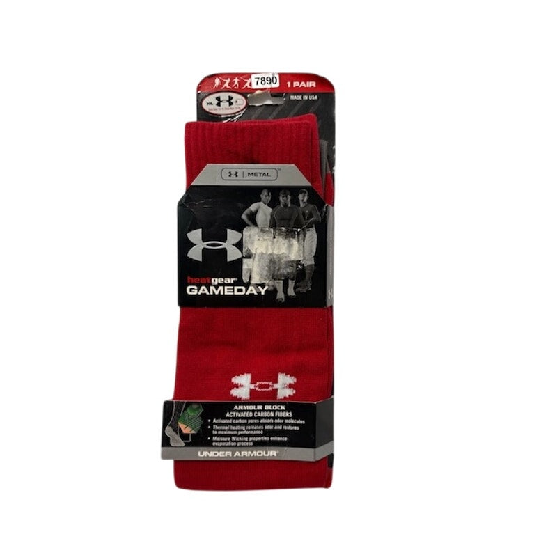 Under Armour Block HeatGear Gameday Socks Knee High Red/Gray Adult Size XL