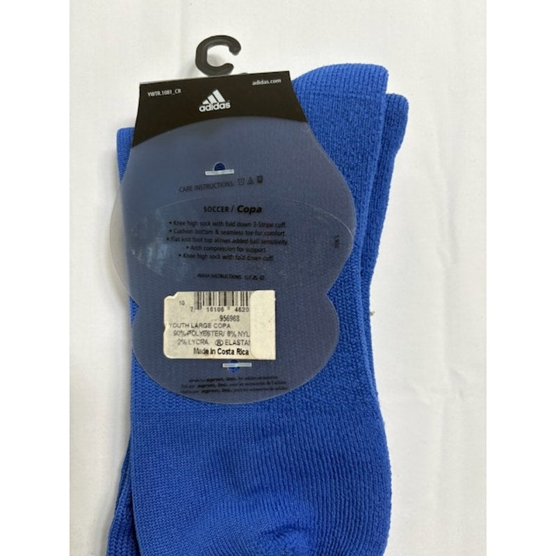 Adidas Soccer Socks 3 Stripe Knee High Blue/White Youth LG Shoe Size 3-9