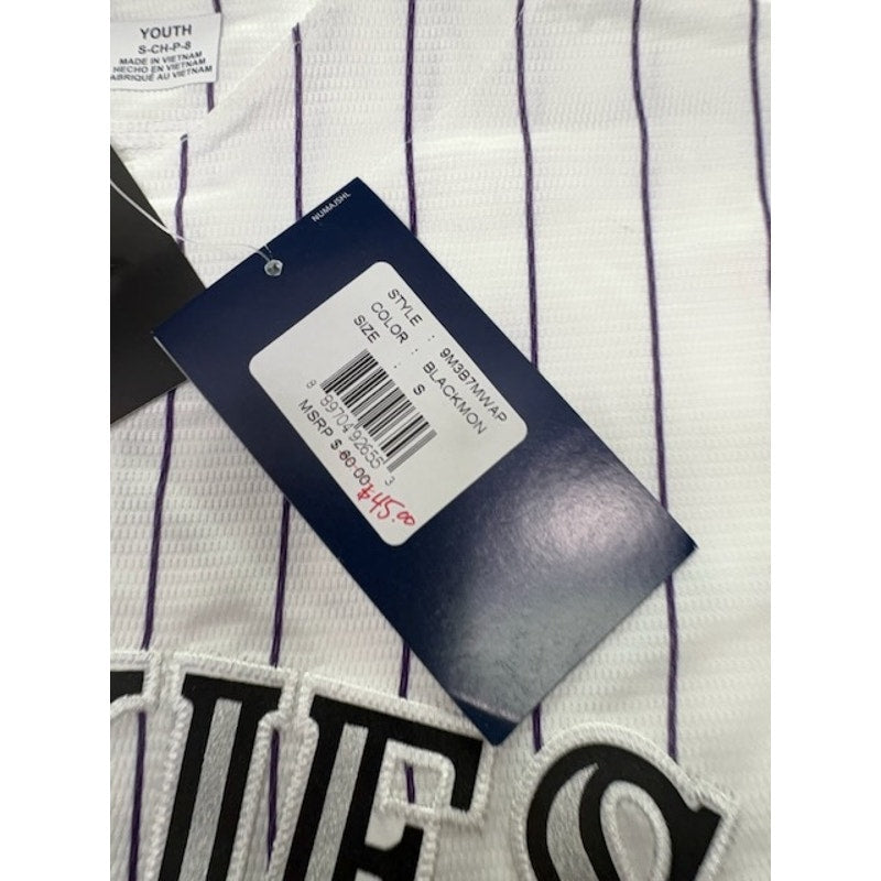 Majestic Colorado Rockies Jersey Blackmon #19 Pinstripe White Youth Size M