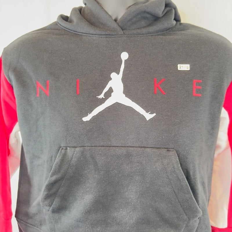 Jordan Jumpman by Nike Boxy Hoodie Pullover Cropped Cut Black Red Girls Size L