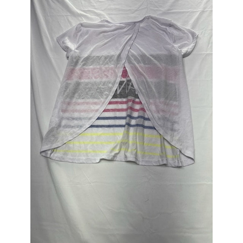 Energie Tee Top Surplice-Back Striped Graphic Front White Womens Size M