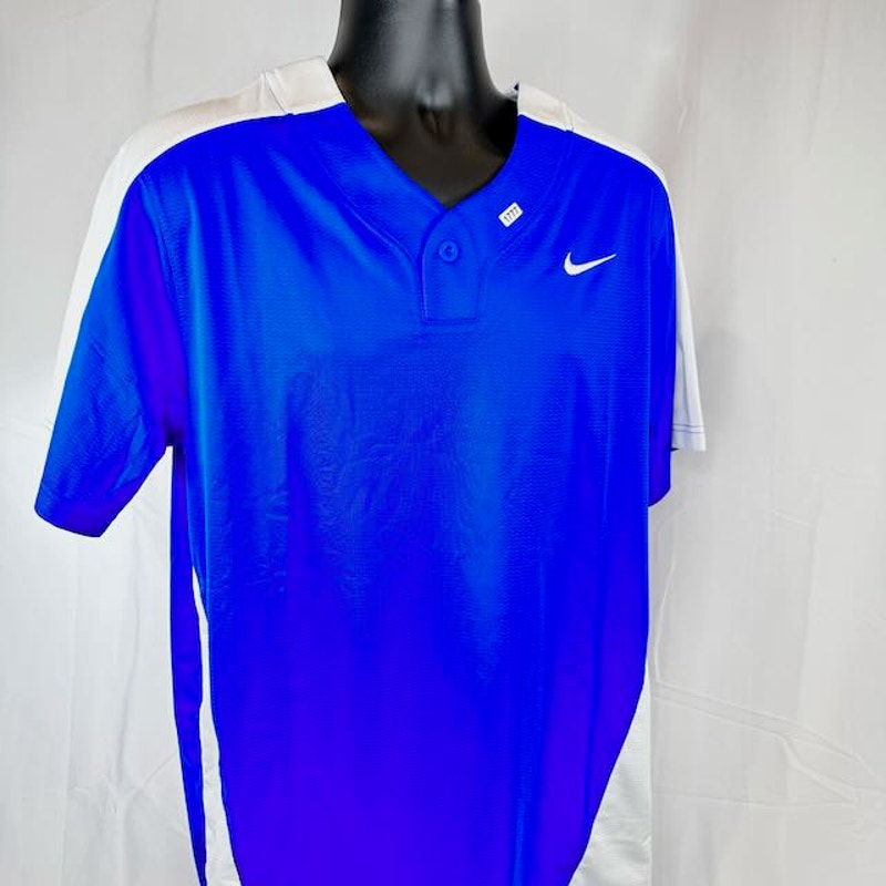 Nike Team Vapor Select 1-Button Jersey Short Sleeve Royal Blue White Mens Size L
