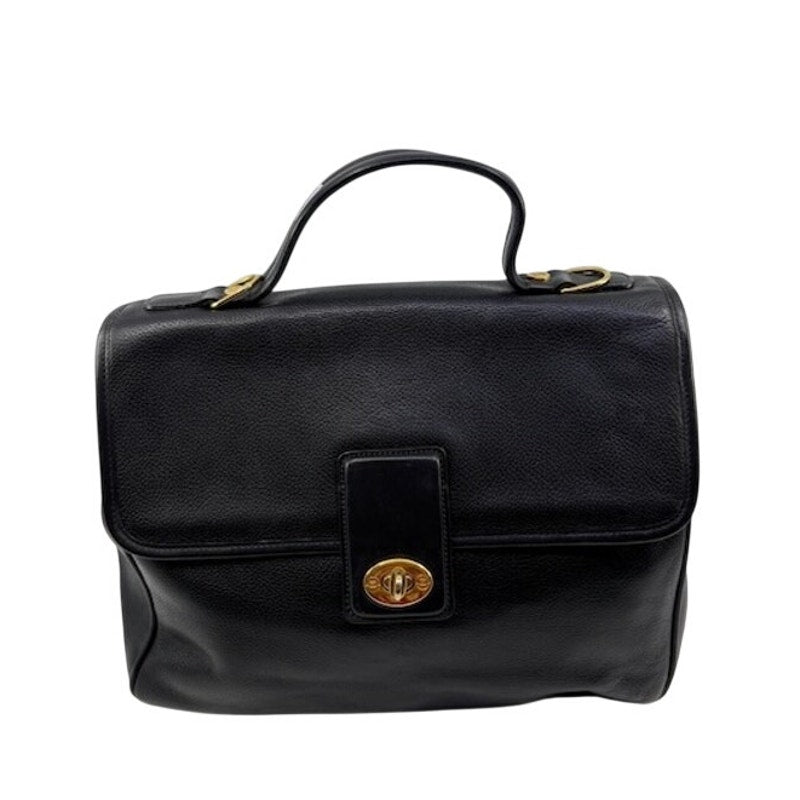 Gucci Vintage Leather Top Handle Satchel Turn Lock Handbag Classic Italy Black