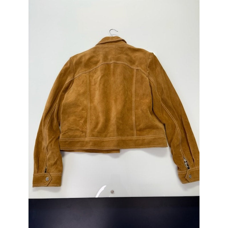 Free People Suede Leather Moto Jacket Front Zipper Pockets Brown Womens Size L