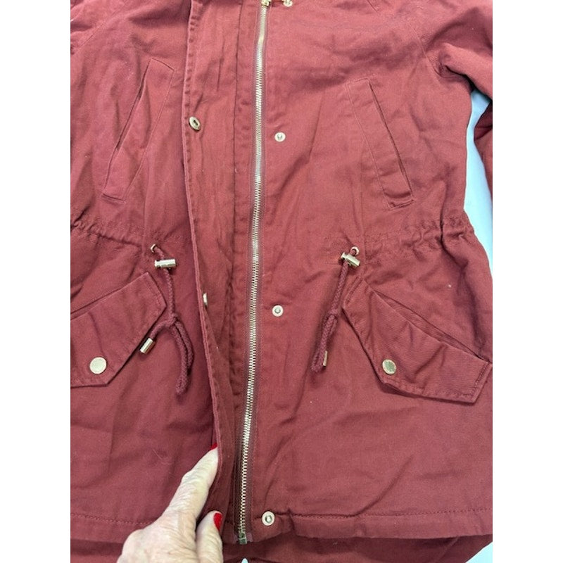 Collection B Hooded Anorak Jacket Twill Full-Zip Brick Junior Womens Size S