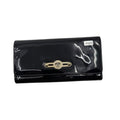 Versace Bifold Clutch Long Wallet Snap Closure Patent Leather Black Womens
