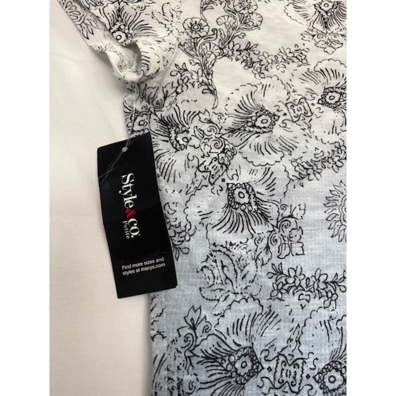 Style&Co Essential Tee Ombre Floral Top Short Sleeve Blue White Women PP