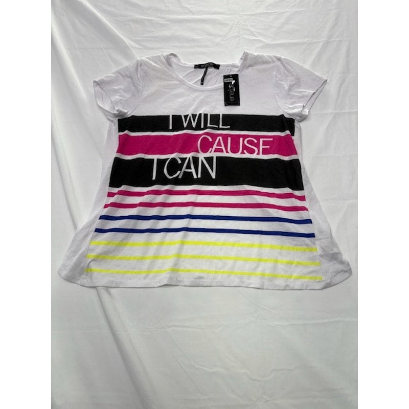 Energie Tee Top Surplice-Back Striped Graphic Front White Womens Size M