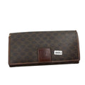 Celine Vintage Printed Long Wallet Leather Snap Closure Dark Brown Womens