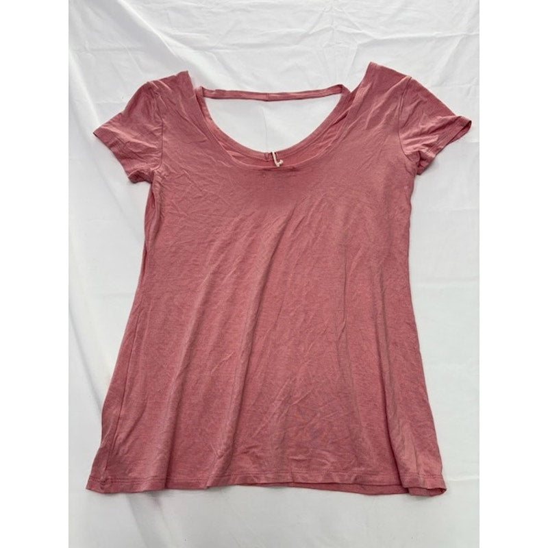 Ultra Flirt Halter Cut-Out Tee Short Sleeve V-Neck Blush Womens Size M