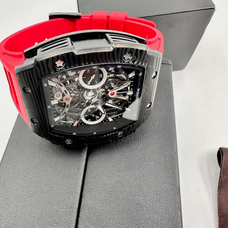Wishdoit Watches The Pioneer Wrist Watch Stainless Steel Black Red Strap OS