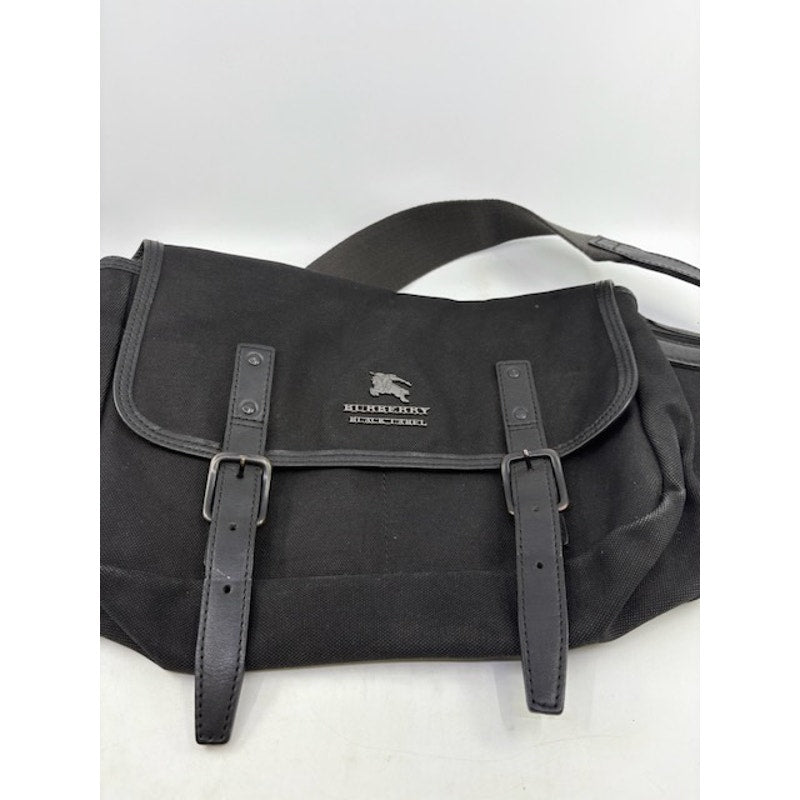 Burberry Messenger Bag Canvas Leather Trim Crossbody Shoulder Bag Black Unisex