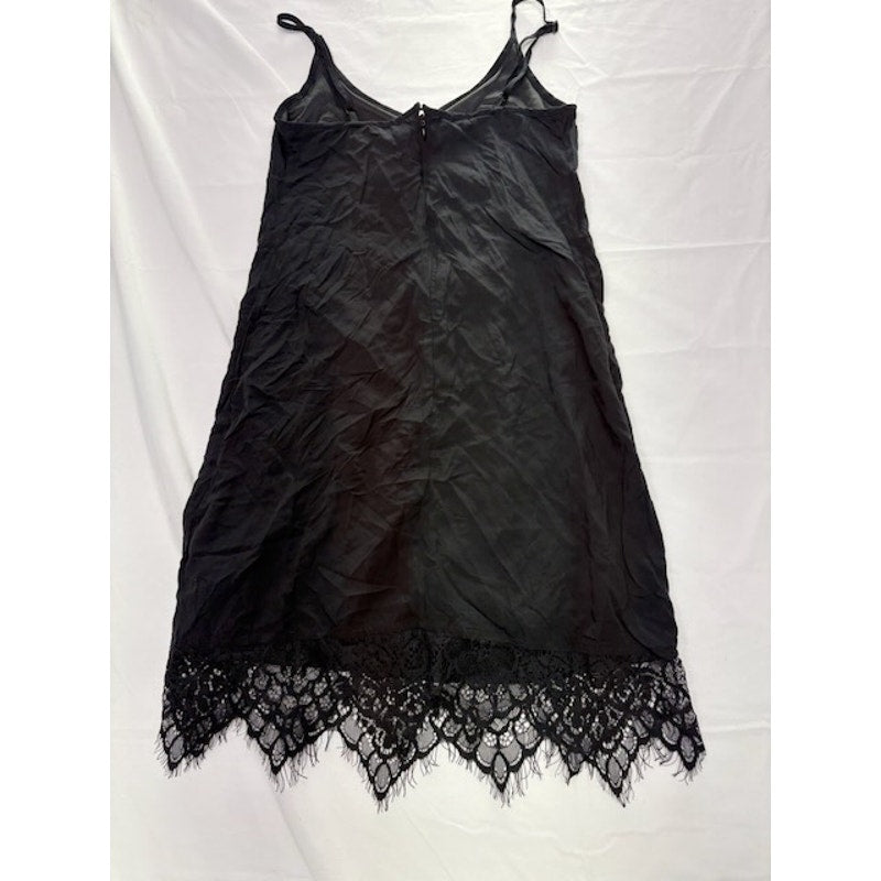 Shift Slip Dress Lace Hem Spaghetti Strap Mini Dress Black Womens Size XS