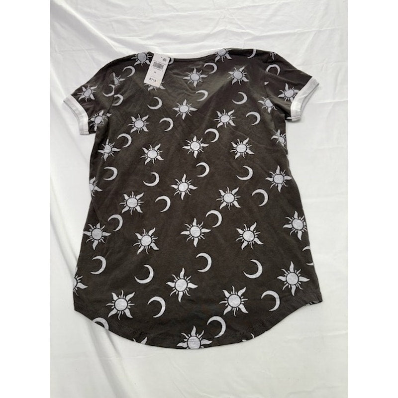 Doe Mighty Fine Sun and Moon Graphic T-Shirt Vintage Black White Juniors XS