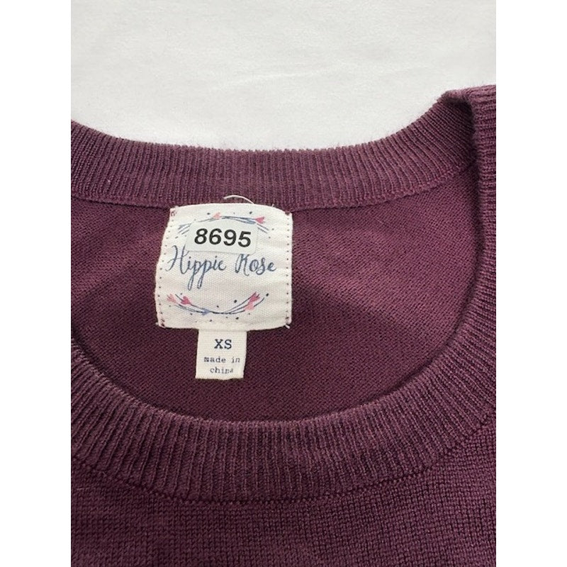 Hippie Rose Ruched Cold-Shoulder Sweater Crewneck Wine Womens Juniors' Size XS