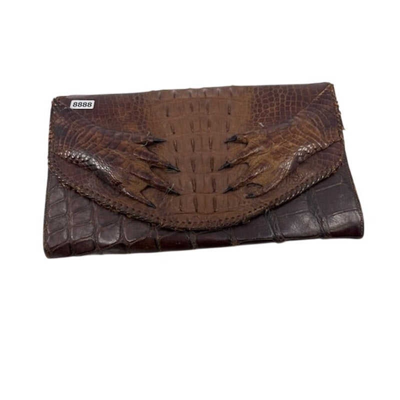 Vintage Genuine Crocodile Alligator Clutch Wallet Exotic Leather Handbag Brown