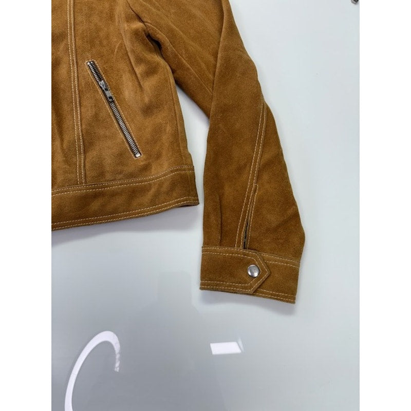 Free People Suede Leather Moto Jacket Front Zipper Pockets Brown Womens Size L