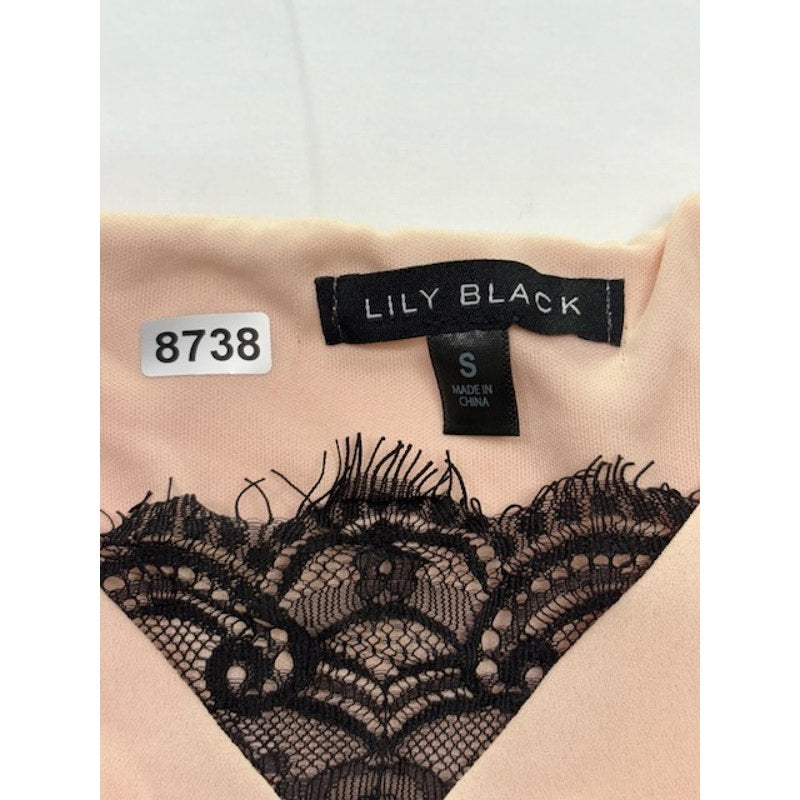 Lily Black Lace Trim Cami Tank Top V-Neck Classic Fit Pullover Pink Womens Sz S