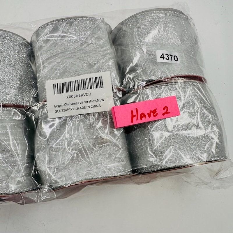 NEW Set Of 6 Silver Metallic Mesh Christmas Ribbon For Wreaths Christmas Tree