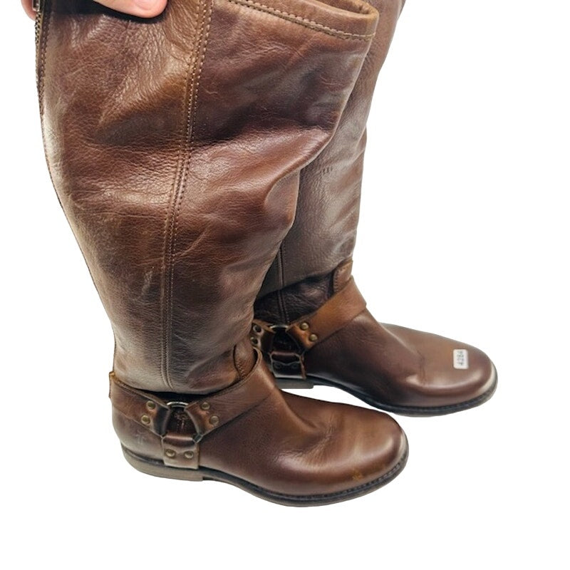 Frye Phillip Harness Riding Dress Boots 76850 Leather Brown Womens Size 6B