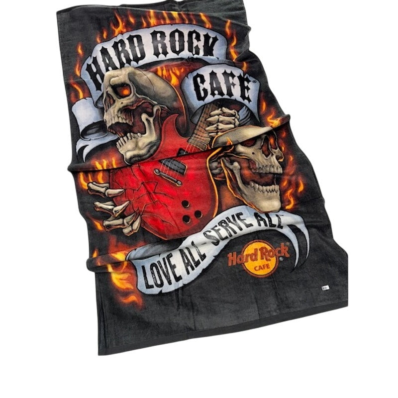 Hard Rock Cafe Skull Guitar Towel Love All Serve All Black Large Beach Bath