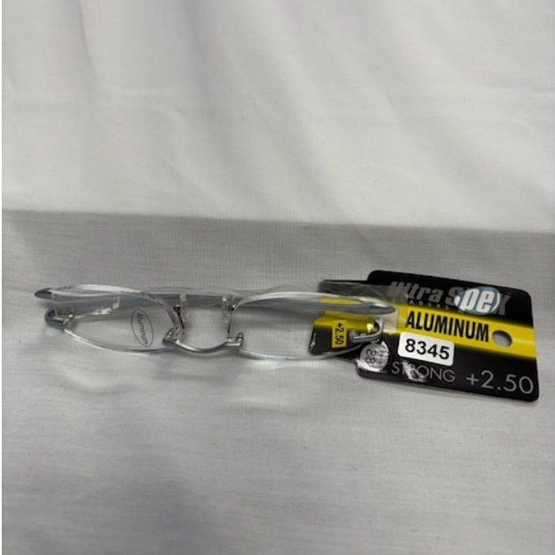 Ultra Spex Rimless Aluminum Reading Glasses +2.50 Strong Lightweight Grey