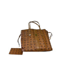 MCM Liz Reversible Visetos Cognac Shopper Tote Bag With Wallet Set Brown Large