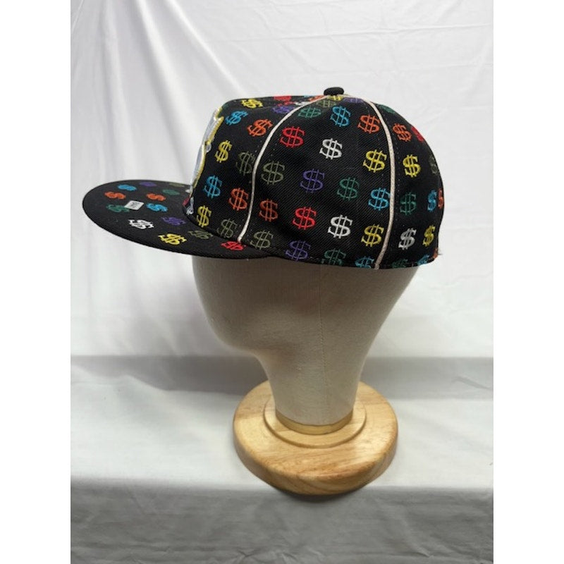 Phat Headz Flat Brim Baseball Hat Dollar Sign All Print Black Unisex Size 7 1/2