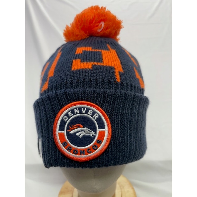New Era Denver Broncos 2020 Sport Pom Cuffed Knit Hat Navy Orange Adult OSFM