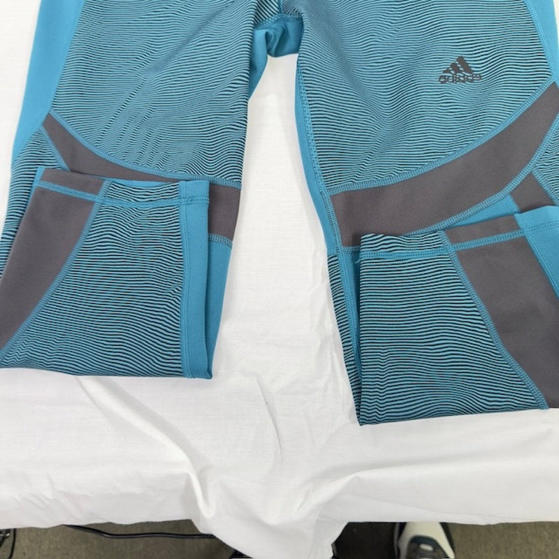 Adidas Climalite 3/4 Tight Leggings Mid Rise Striped Stretch Blue Womens L