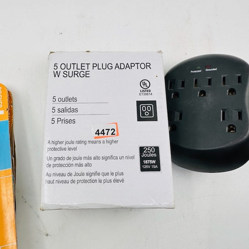 Power 1 First 5 Outlet Plug Adaptor With Surge 250 Joules 15A 1875W