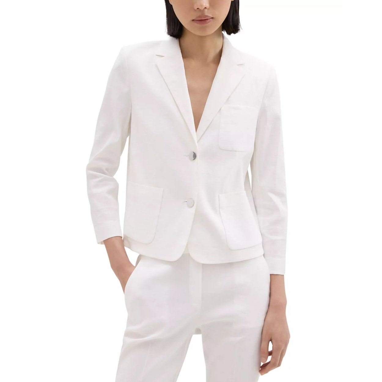 Theory Shrunken Patch Pocket Blazer Button Front White Crunch Womens Size 4