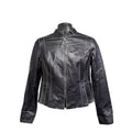 Carlisle Pleated Leather Jacket Zipper-Up High Neck Black Womens Size 8