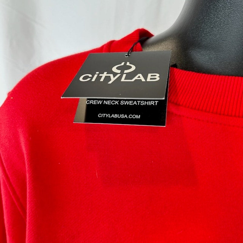 City Lab Crewneck Sweatshirt Heavy Fleece Long Sleeve Pullover Red Mens Size S