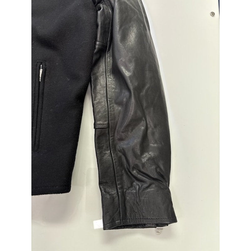 Lucky Brand Moto Jacket Leather Wool Quilted Lined Zip-Up Black Mens Size L