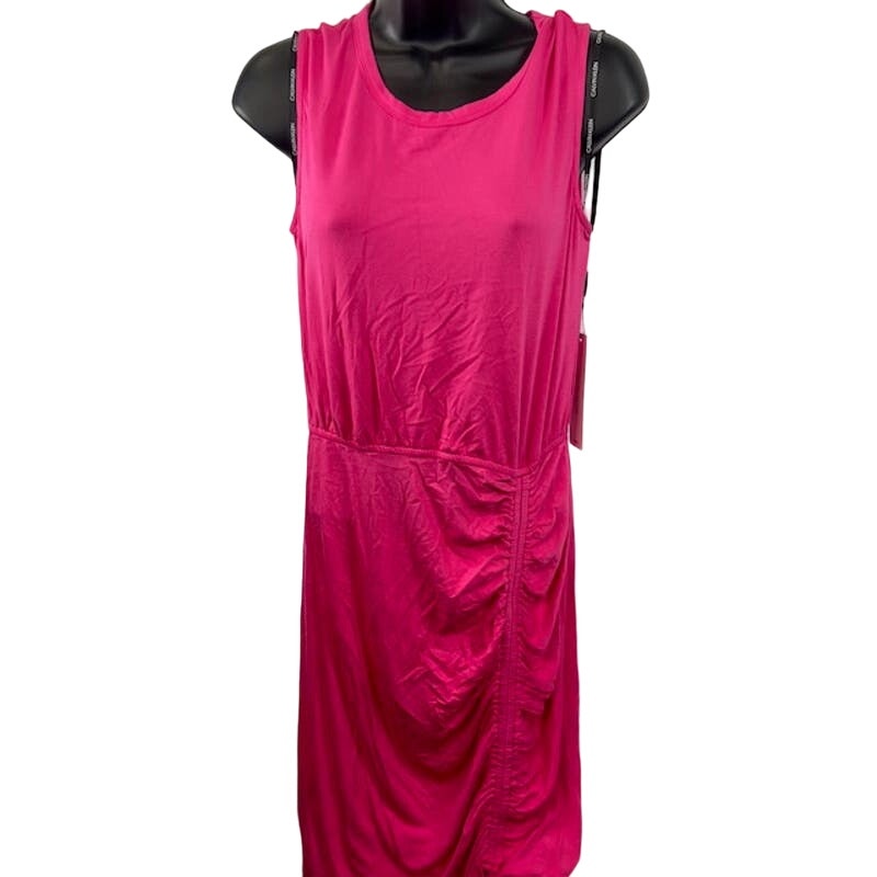 Calvin Klein Sleeveless Midi Dress Side-Ruched Scoop Neck Hot Pink Womens 6