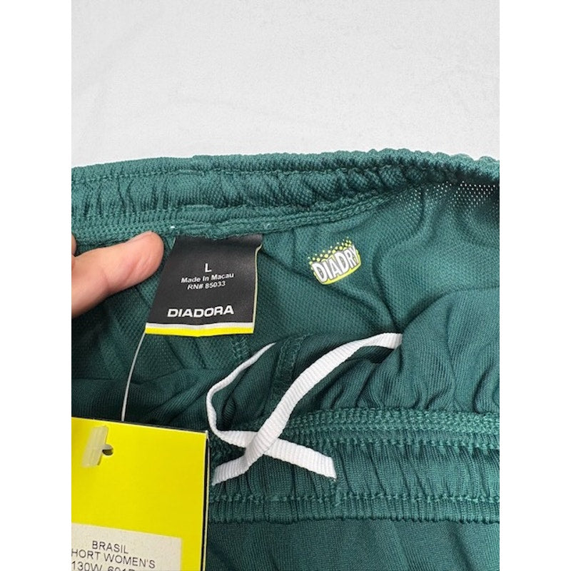 Diadora Diadry Brasil Shorts Elastic Waist Pull-On Green/White Womens Size L