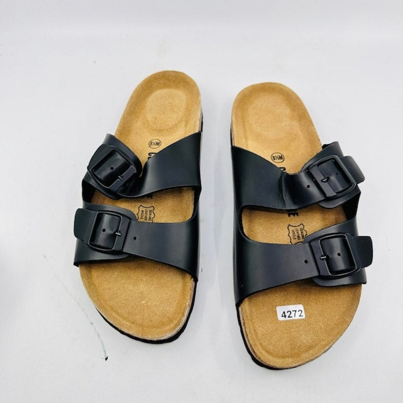 Cushionaire Lane Slide Sandals Suede Insole Faux Leather Black Mens 8.5M