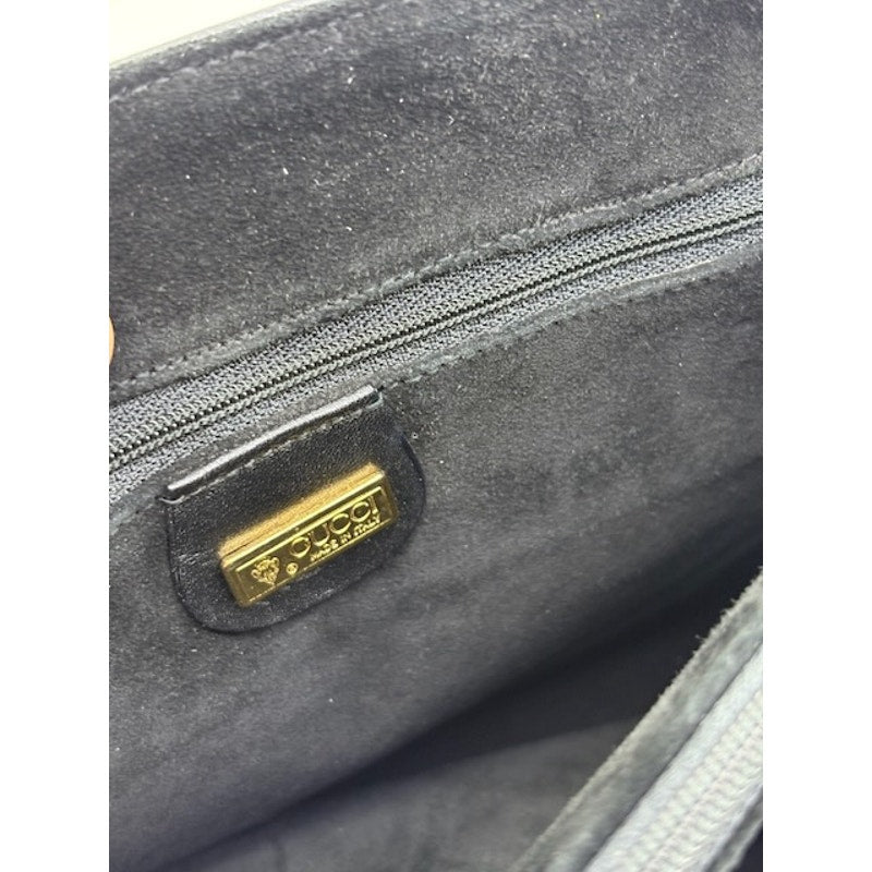 Gucci Vintage Leather Top Handle Satchel Turn Lock Handbag Classic Italy Black
