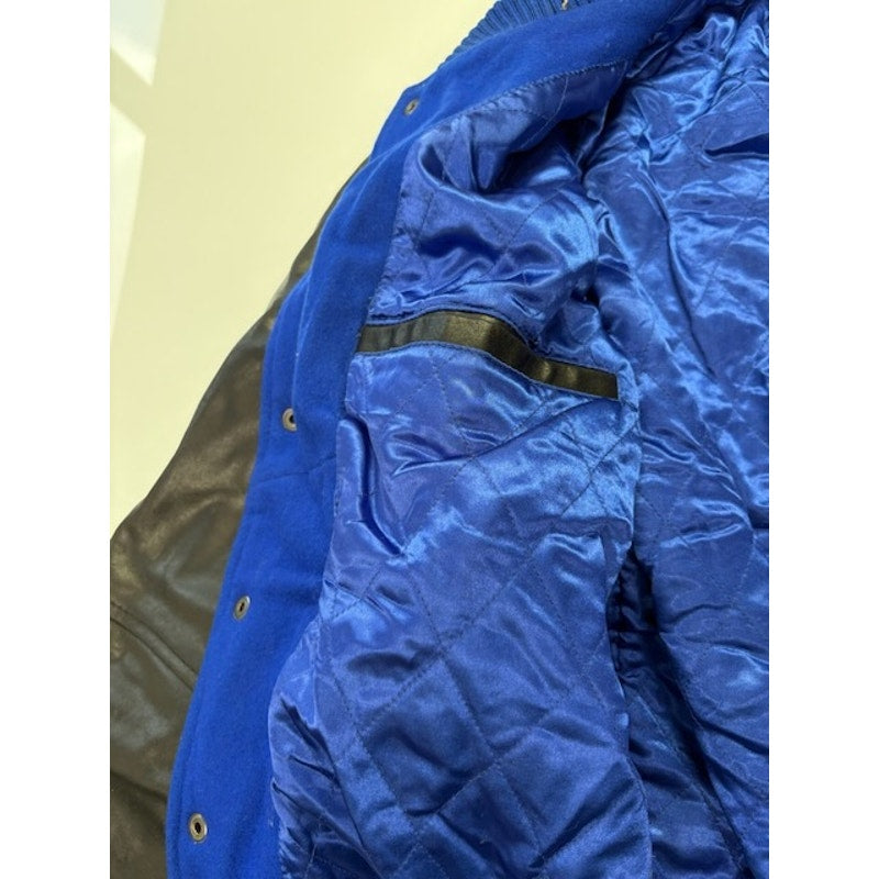 G-III Carl Banks NY Giants Leather Varsity Bomber Jacket Blue/Black Mens Size XL